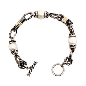 Town & Country T&C Sterling Silver Gold Cultured Pearl Toggle Bracelet #12890
